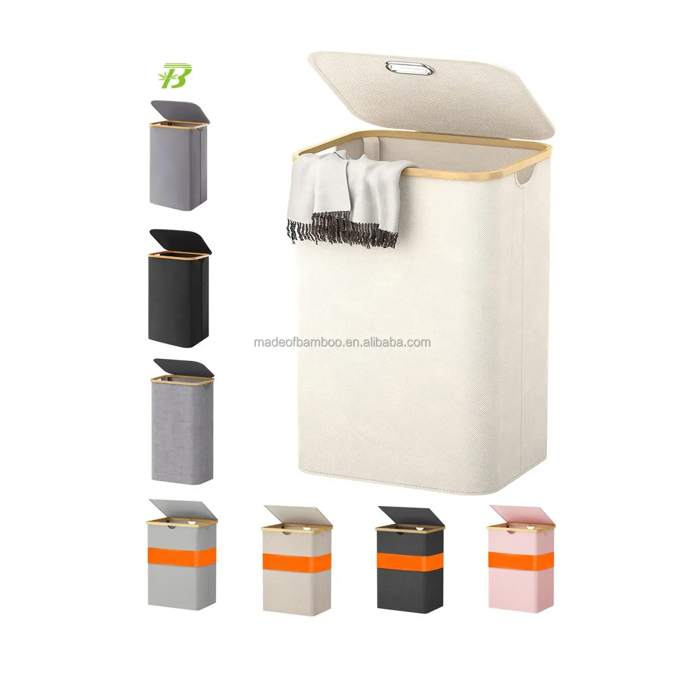 Portable  Laundry Basket Dirty Clothes Storage Basket with Lid Liner and Handles Foldable Bamboo Top Laundry Basket