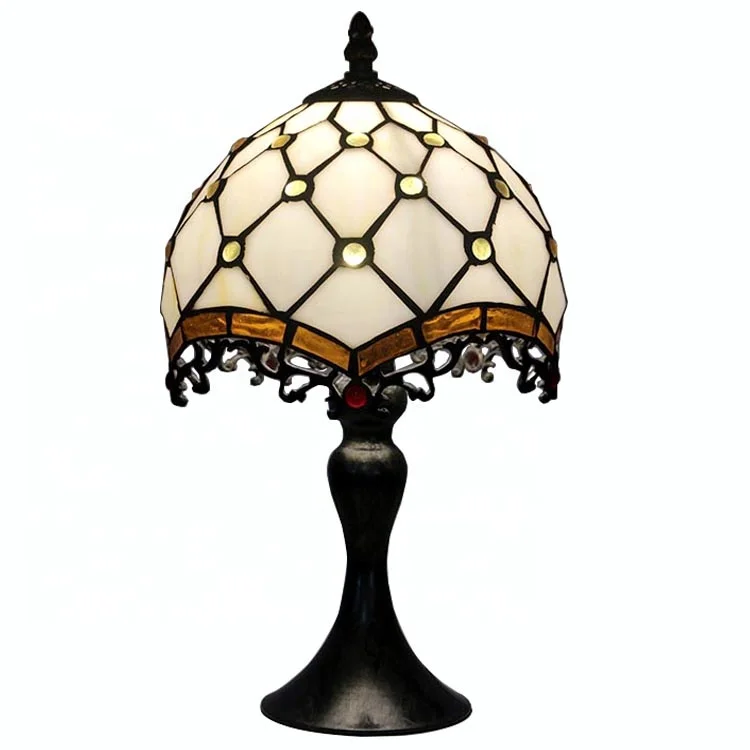 LongHuiJing Tiffany Antique Brass Lamp Stained Glass Lampshade 8Inch Desk Lights Home Bedside Table Lamps