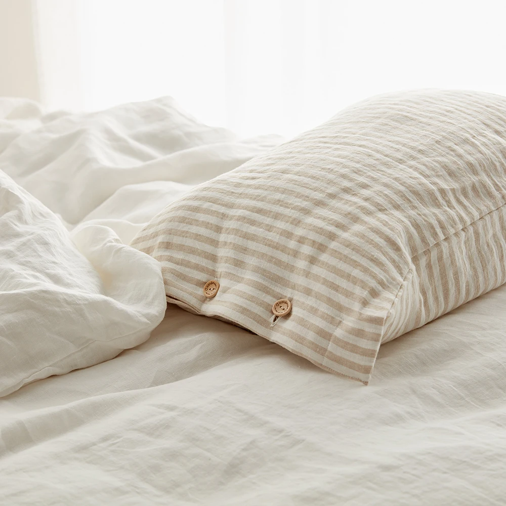 Modern French 100% Linen Cushion Cover scalloped edge striped linen vintage cushion Pillowcase customized Woven Fabric