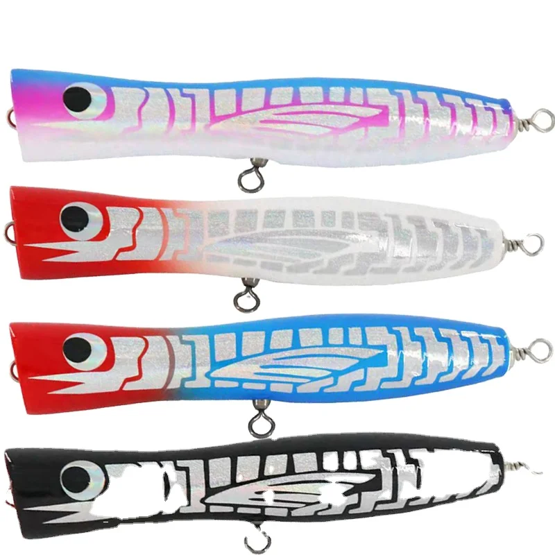 Deep Sea Big Wooden Jumping Popper Bait 180mm 80g Wave Fishing GT Tuna Fishing Lure