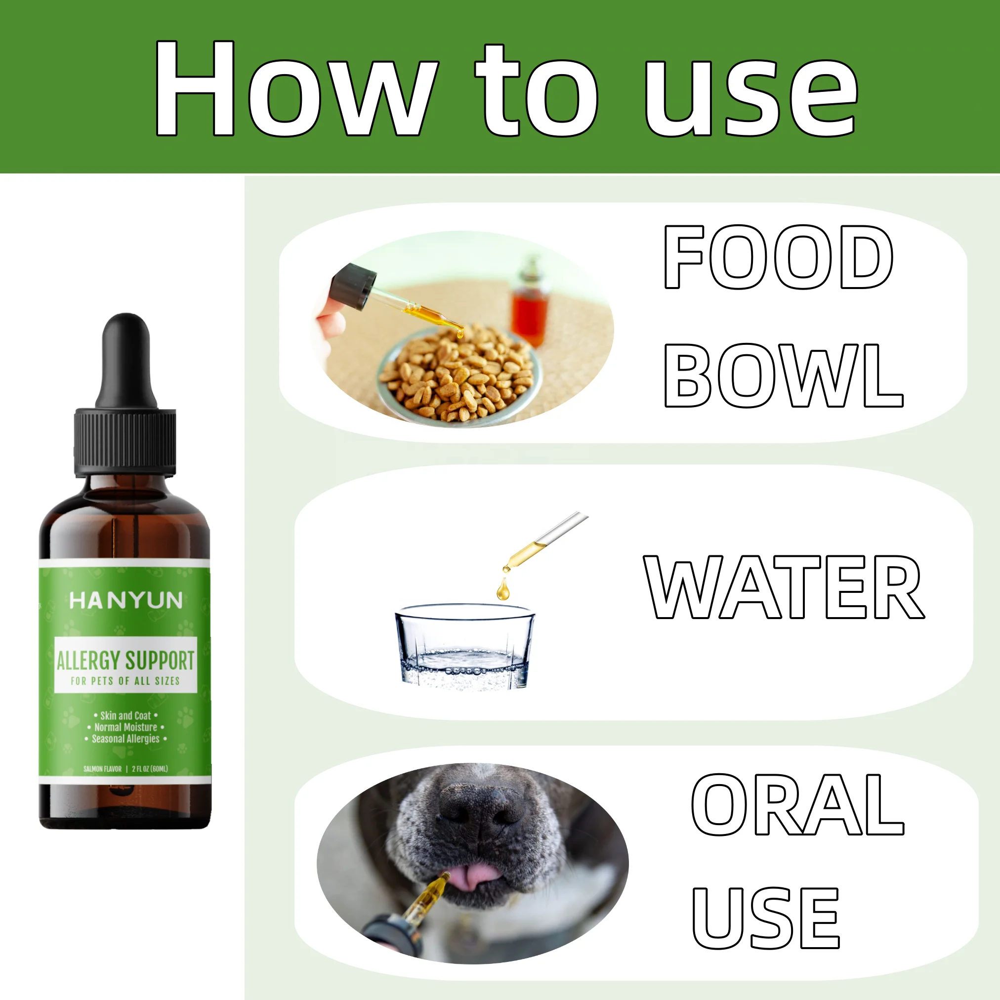 Hanyun Allergy Immune Drops Anti Itch & Hot Spots Natural Pet Supplement for Cat & Dog with Turmeric & Milk Thistle