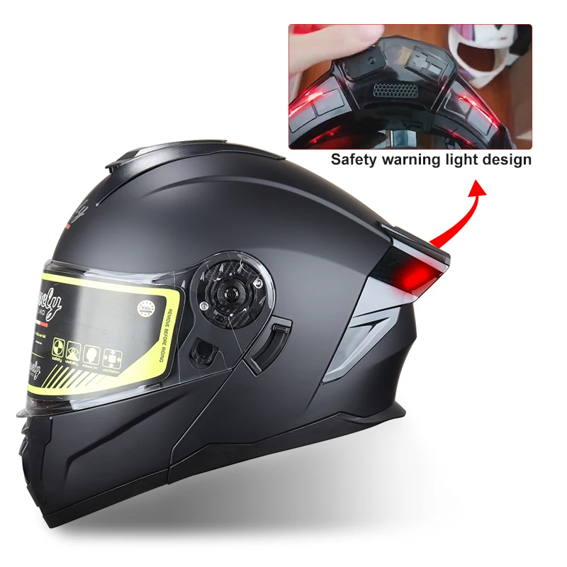 900 Fashion Crash Helmet Motorcycle Motorbike Double Lens ECE 22.06  Flip Up Helmet With Led Motorcycle Helmet Light