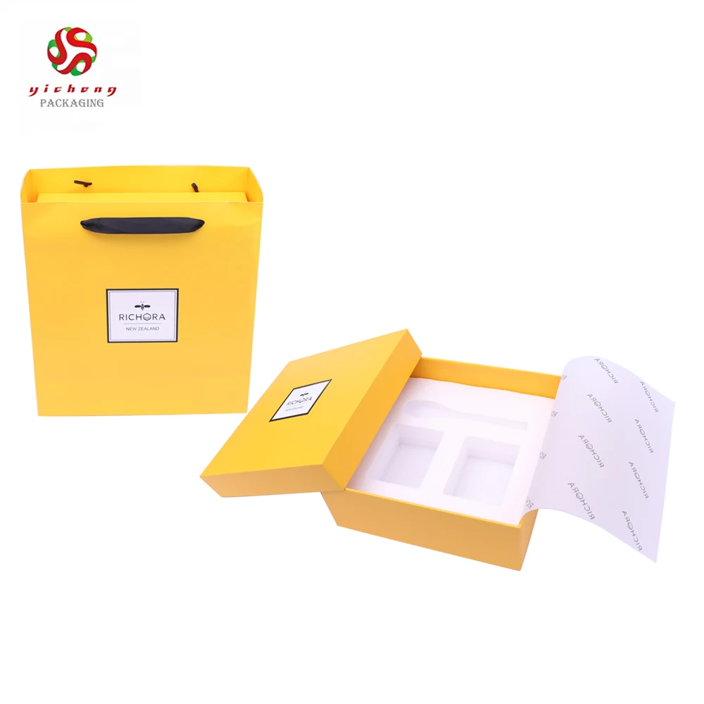 Custom Brand Logo Printing Bottle Package Cardboard Bee Glass Jar Honey Packaging Boxes With Bag