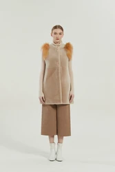 Лидер продаж, дешевый Женский Длинный жилет из лисьего и овечьего меха