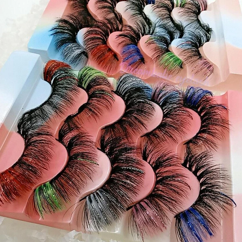 Mikiwi Eyelash Vendor 25 Mm color glitter Mink Eyelashes Roman  Lash Lasheswholesale Vendor Private Label shiny box Packaging