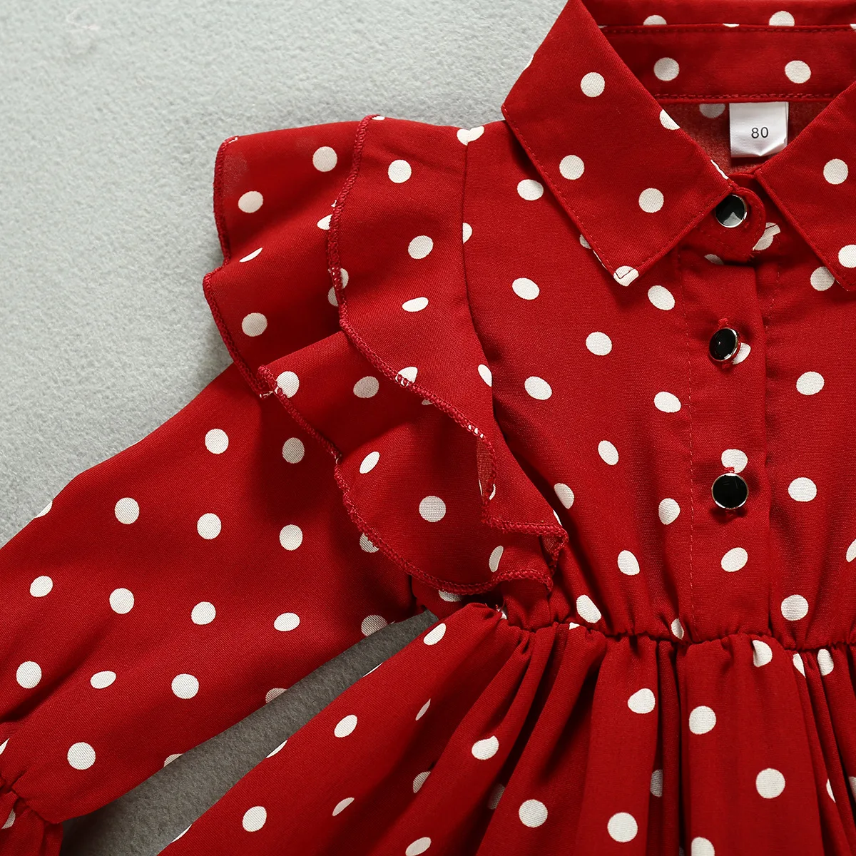 CLW 285 Autumn new girls lapel ruffled long-sleeved polka dot dress kids girls cotton dresses