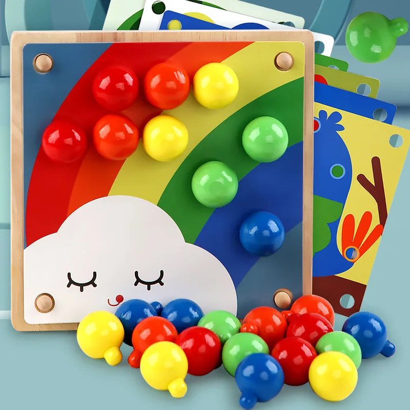 Baby educational Montessori toys Wood Rainbow Mushroom Nails Pegboard Game Other Educational Drawing Toys For Kids