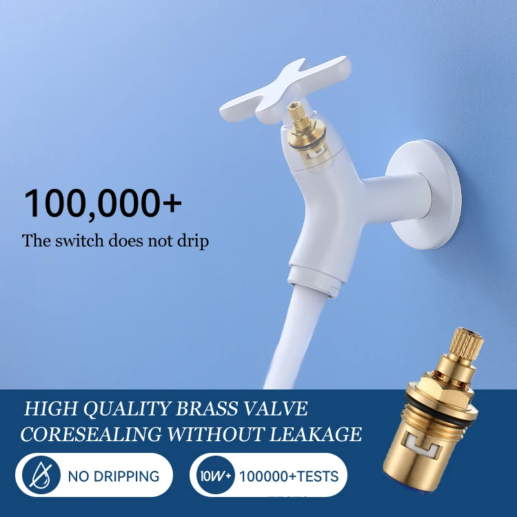 Hot Sales Brass White Wall Mounted Hand Washing Tap Mop Pool Tap Garden Outdoor Bathroom Single Cold Water Faucet In-Wall