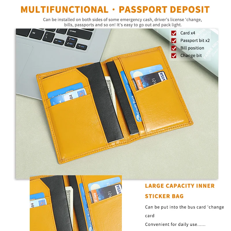 Cowhide vintage boarding card leather passport holder passport bag passport book wallet card bag