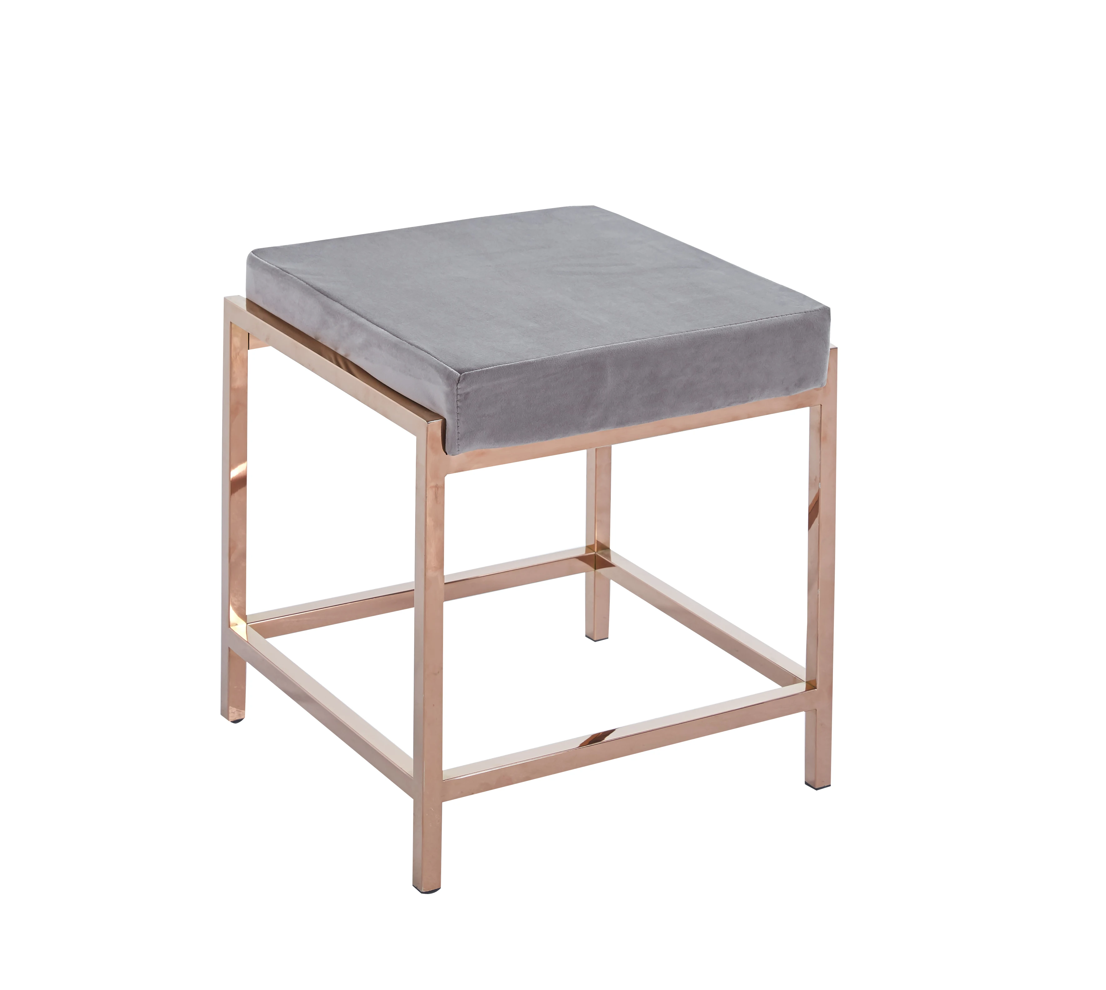 2024 modern PU and fabric seat and stainless steel leg dining chair for dining room furniture square bench stool