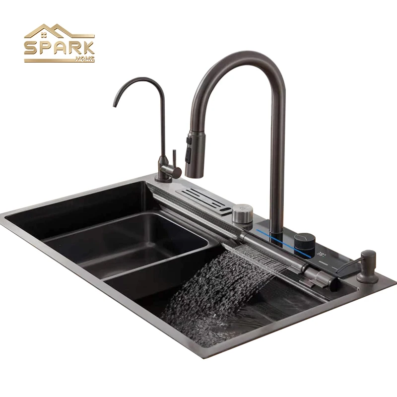 Nano Stainless Steel Waterfall Sink Single Bowl Kitchen Faucet Kitchen Sinks