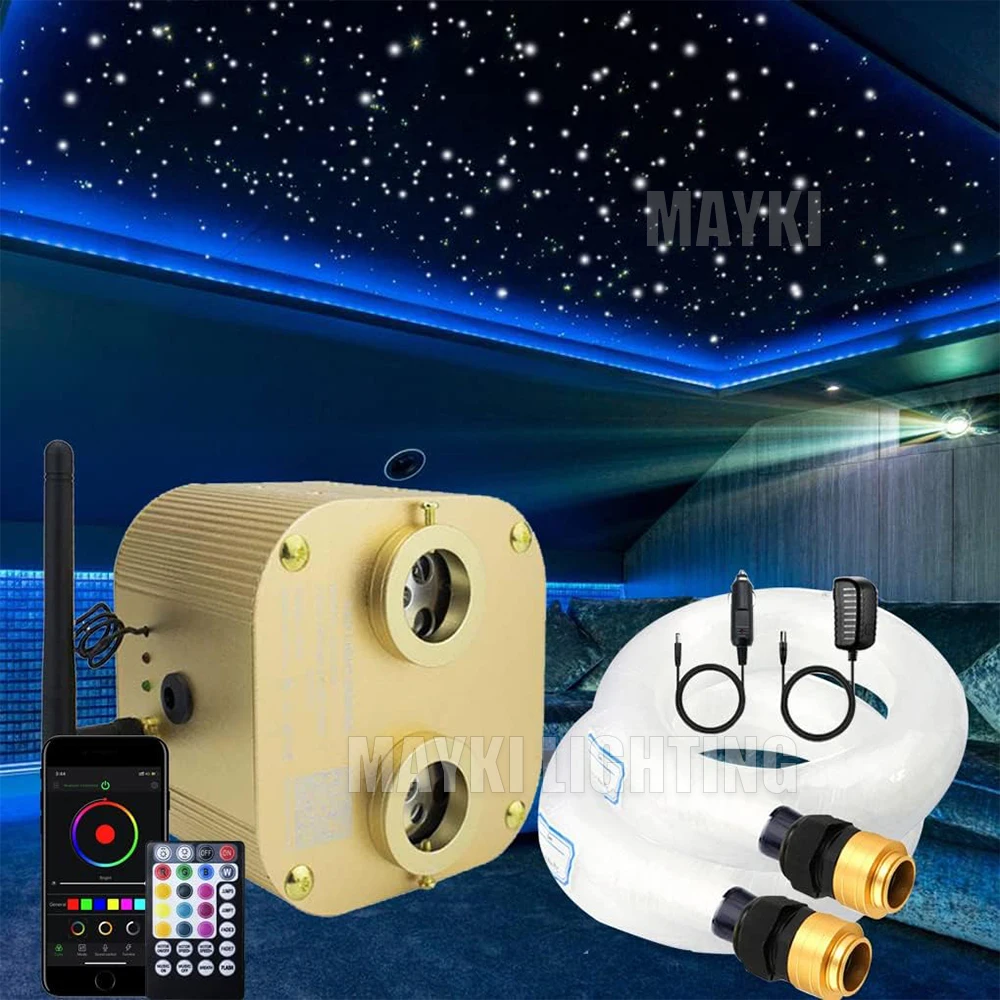 Dual Port RGBW APP Control Light Source Mixed 1100pcs Fiber Strands 20W Twinkling Fibre Optic Star Ceiling Lighting Kits