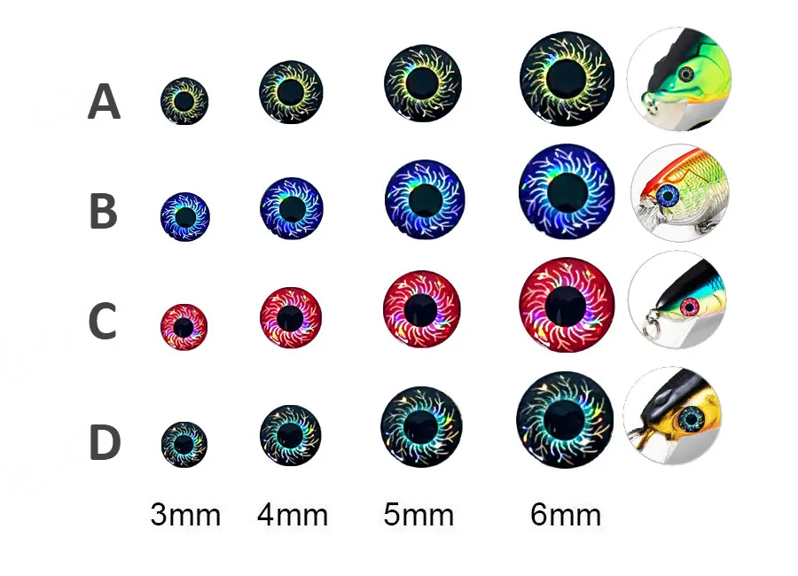 Fishing Lure Eyes 3mm-12mm 4D Realistic Artificial Fish Eyes Fly Tying Eyes For DIY Making Kit Holographic Fishing Accessories