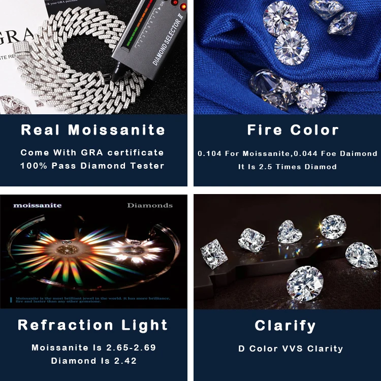 Wholesale Price 6MM 10MM Width D Color VVS Moissanite Diamond Solid Chain Men Necklace Cuban Link Chain