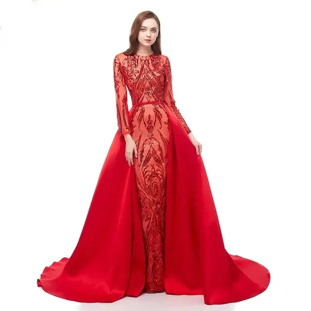 Vestidos De Festa sequin long sleeve gown party dresses women evening elegance dress with detachable train