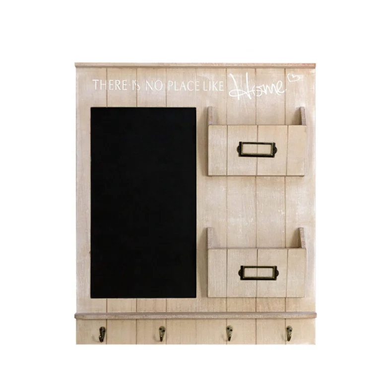 Customized Wall Organiser Memo Board with Chalkboard  Key Holder and 2 Wooden Pockets Wooden Wall Coat Rack wall wood sign