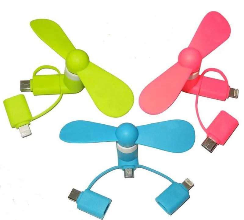 Hot Selling Free Sample 3 in 1 Type-C Fan Portable Mobile Phone USB Mini Fan for iPhone and Android mobile phones