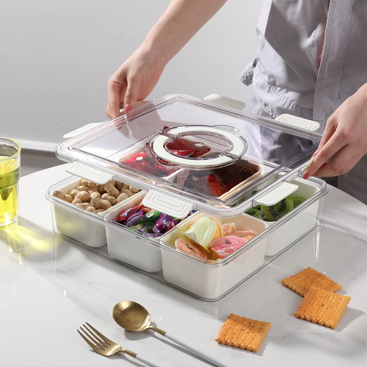 Контейнер для закусок, разделенный поднос с крышкой и ручкой, контейнер для закусок, органайзер для холодильника, поднос для фруктов