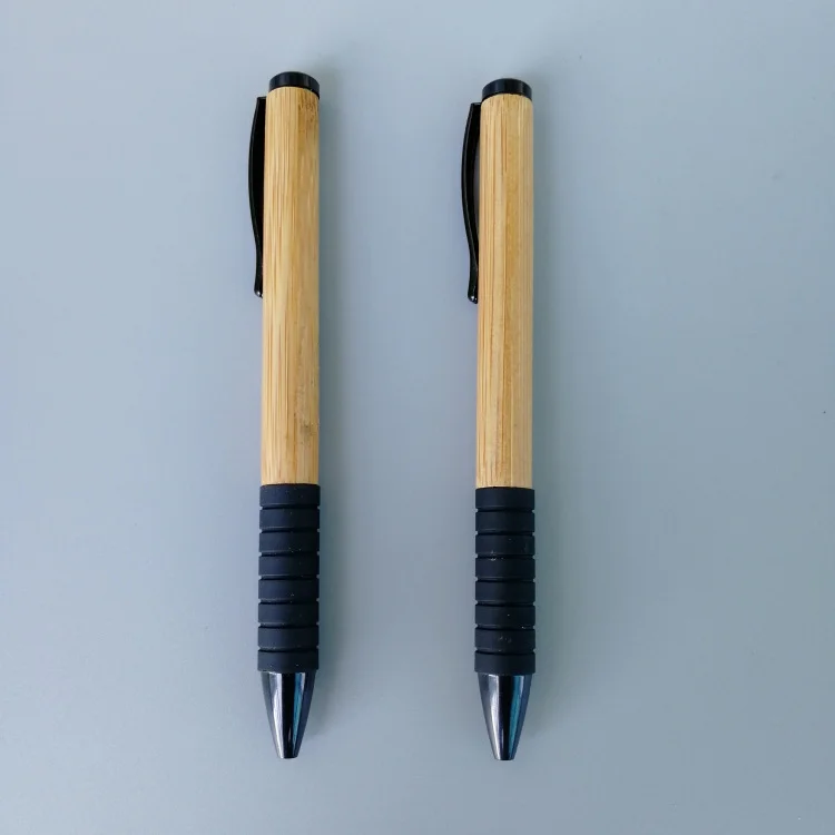 New arrival rubber grip nature bamboo ball pen black clip bamboo pen with custom logo