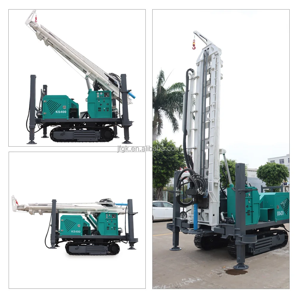 Crawler type 400-500-600m water well drilling rig driven by Portable screw air compressor fast drilling speed