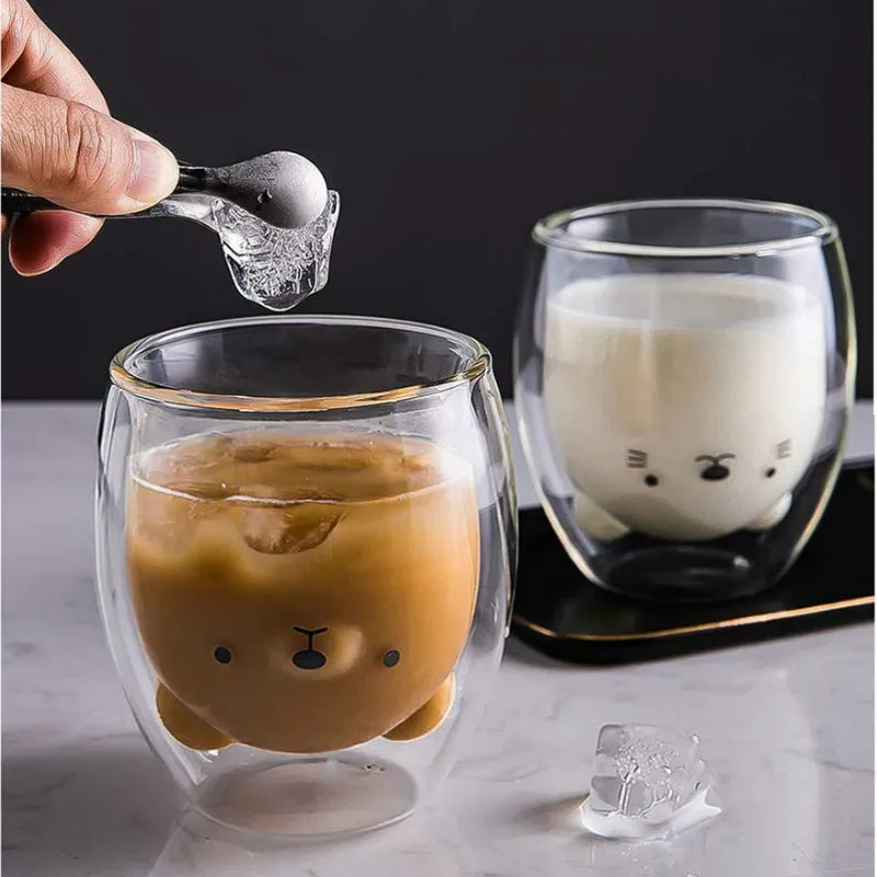 Sobo Cute Bear Double-layer Coffee Mug Double Glass Cup Carton Animal Milk Duck Dog Christmas Gift