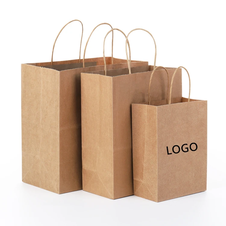 Custom Design Logo Packaging Square Bottom White Kraft Paper Food Takeout Takeaway Bag