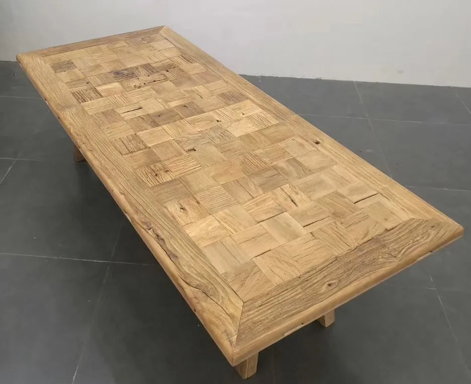 Chinese Old Recycle Elm Wood Dining Table With Wooden Legs/ Vintage Reclaimed Elm Wood Dining Table For Restaurant