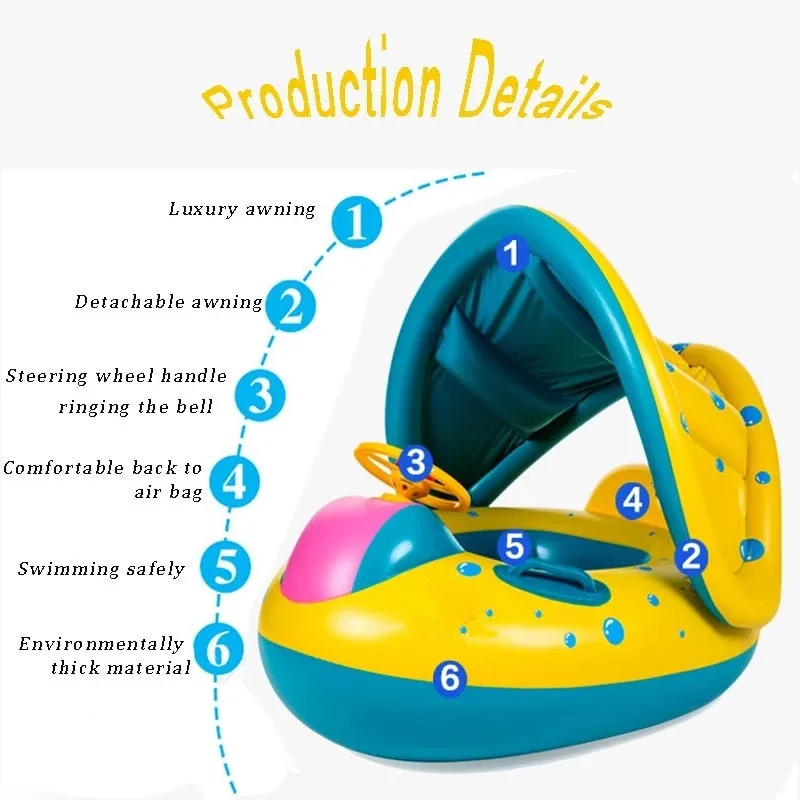 OEM ODM Summer Inflation Baby Chest Float with Canopy Floater Baby Float Swimming Pool Ring