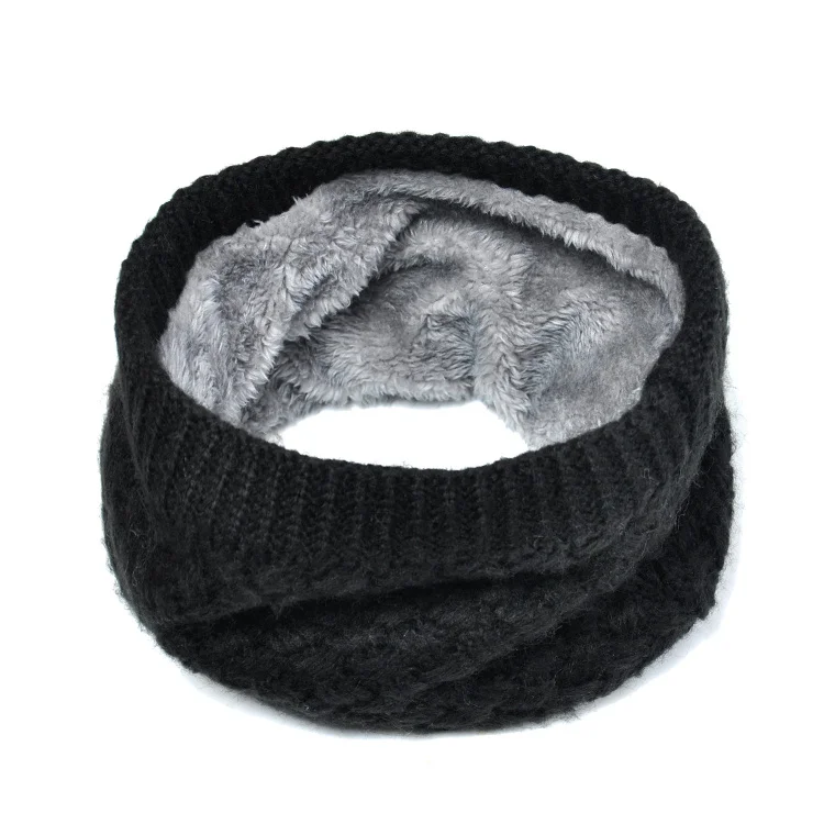 HZW-18179 Winter Double-Layer Soft Fleece Lined Thick Knit Neck Warmer Circle Scarf Windproof Fur Snood