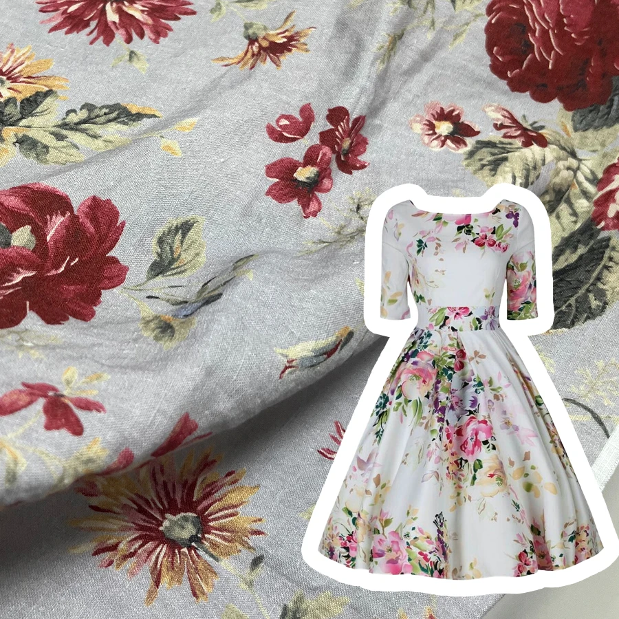 Custom linen Digital Printing Fabrics Clothing Quality Garden Flower cotton Multicolor print fabric