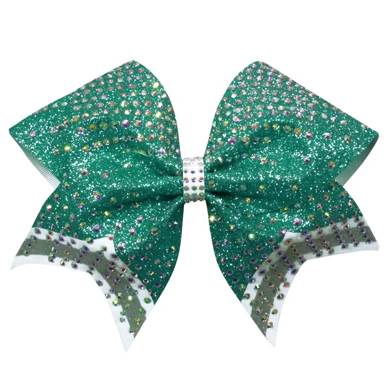 
Wholesale Glittery Bling Customized High Quality College Rhinestone Cheering Hair Bows For Show Use Your Designs 