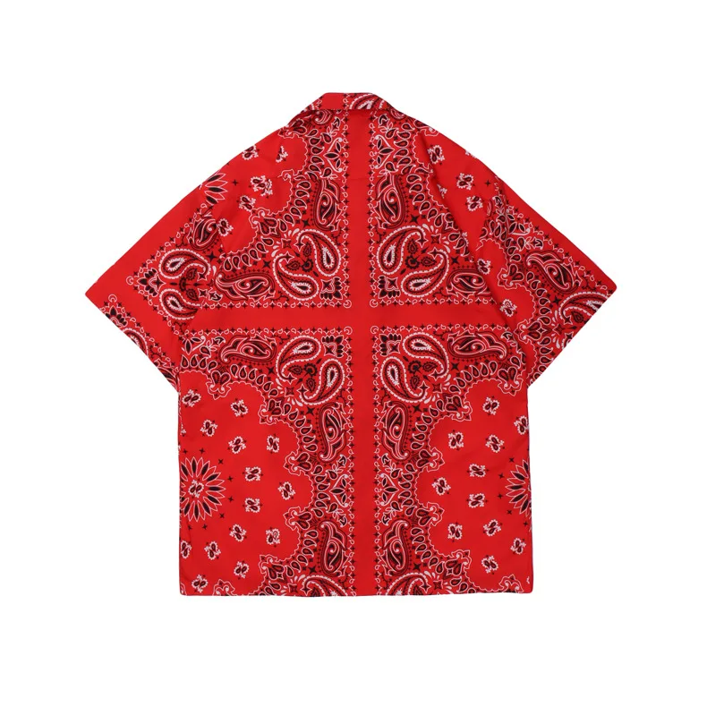 Factory Wholesales Red T shirts for Men Bandana shirt Casual Beach Short-Sleeve Paisley Men Shirts