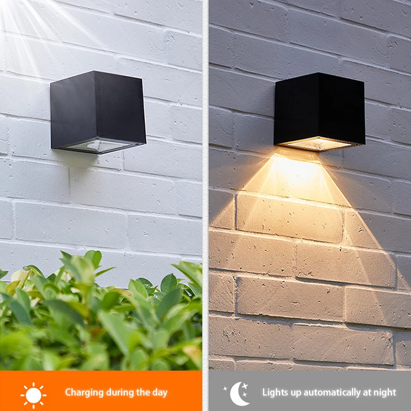 LED Solar Light Outdoor Garden Square Wall Lamp Sunlight Sensor IP65 Waterproof Courtyard Balcony Fence Post Decoration Lamps