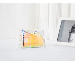 Fashion Wholesale TPU Holographic Pouch Makeup Bag Clear Transparent Holographic Makeup Bag Portable With Rivets Custom