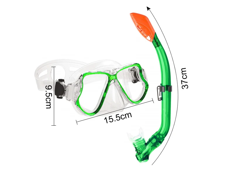 Amazon Hot Sell Green Silicone Diving Swimming Mask And Snorkel Tube Kits For Kids