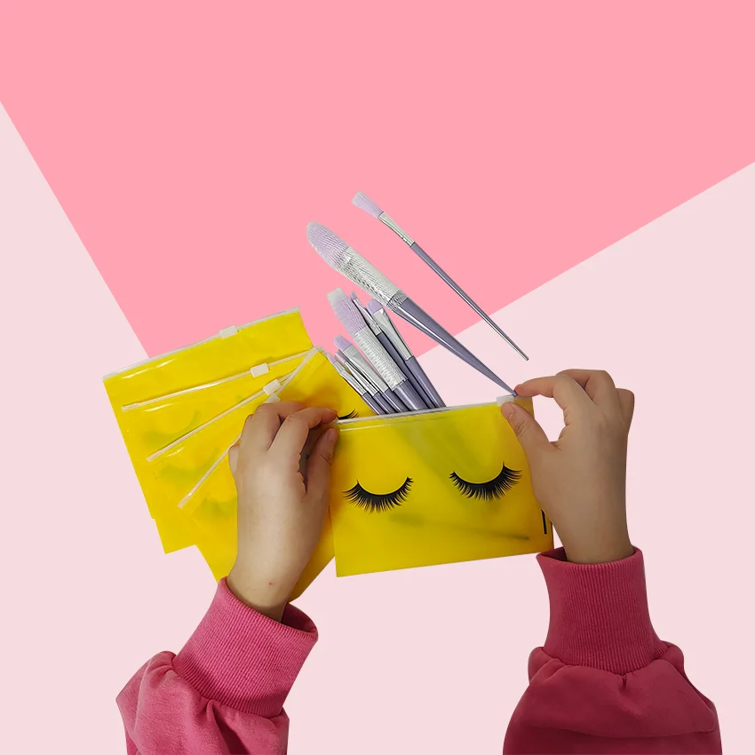 ECO PACK Custom Printing Yellow Eyelash Reusable Plastic Bag for package