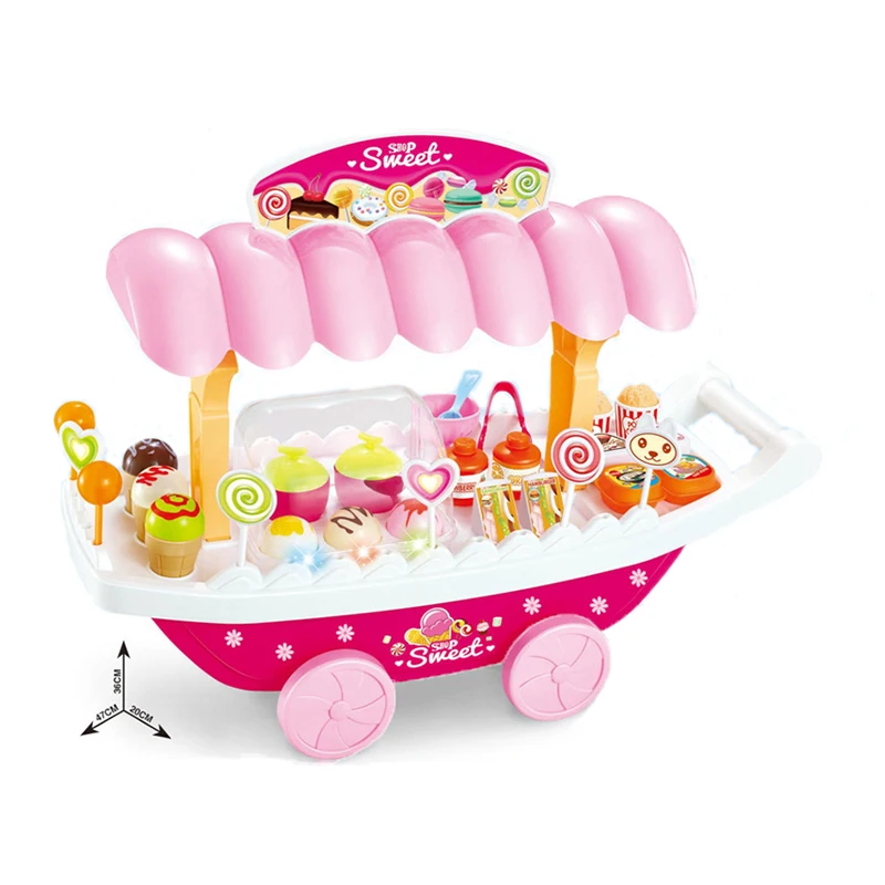 
Pretend play candy trolley carts ice cream toy for kids with music&light 
