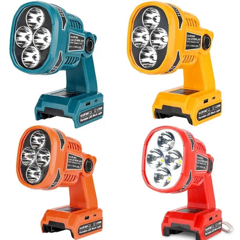 Беспроводной фонарик Светодиодная рабочая лампа для Makita/Dewalt/Milwaukee/Bosch/Ryobi литий-ионная батарея 18 В 12 Вт аварийные прожекторы с USB