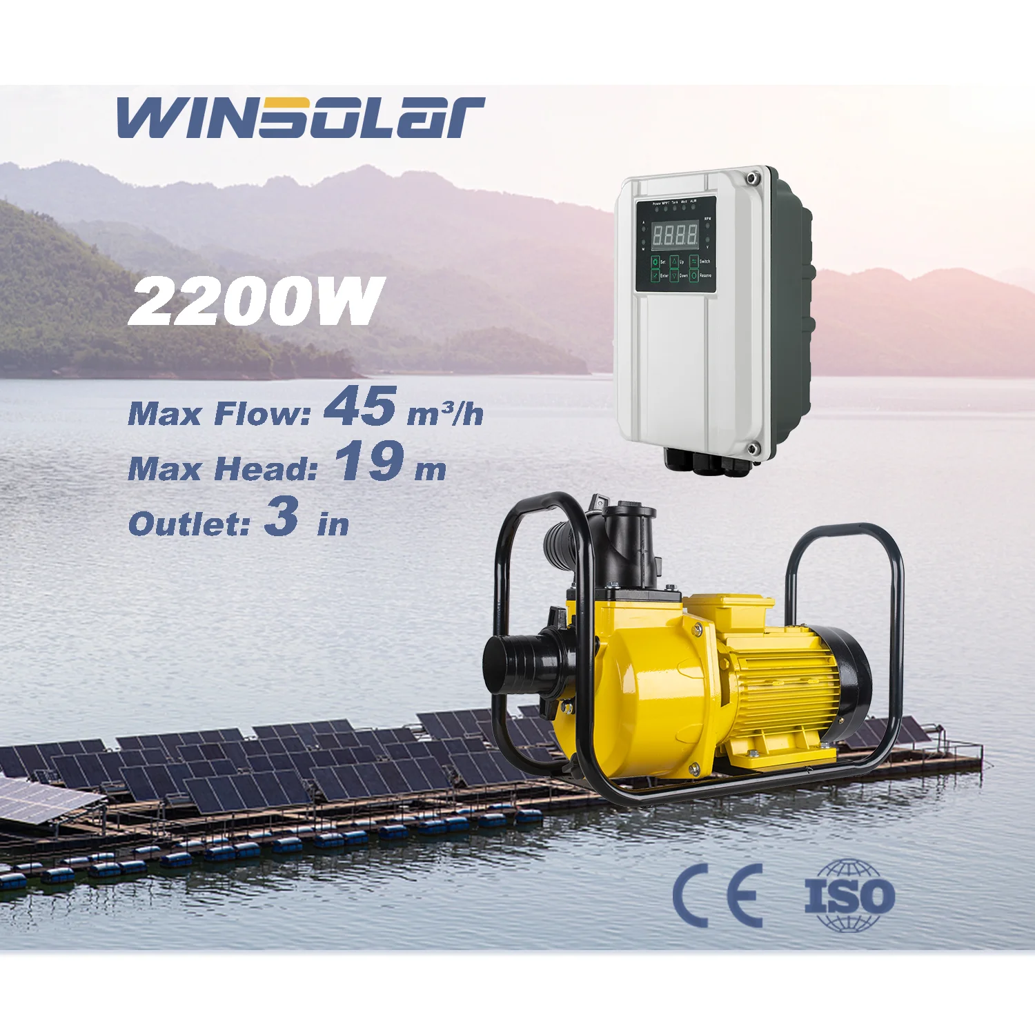 WINSOLAR Good Price Agricultural Irrigation 3 Inches Water Outlet 2.2 kW DC Solar Water Pumps System with White Controller