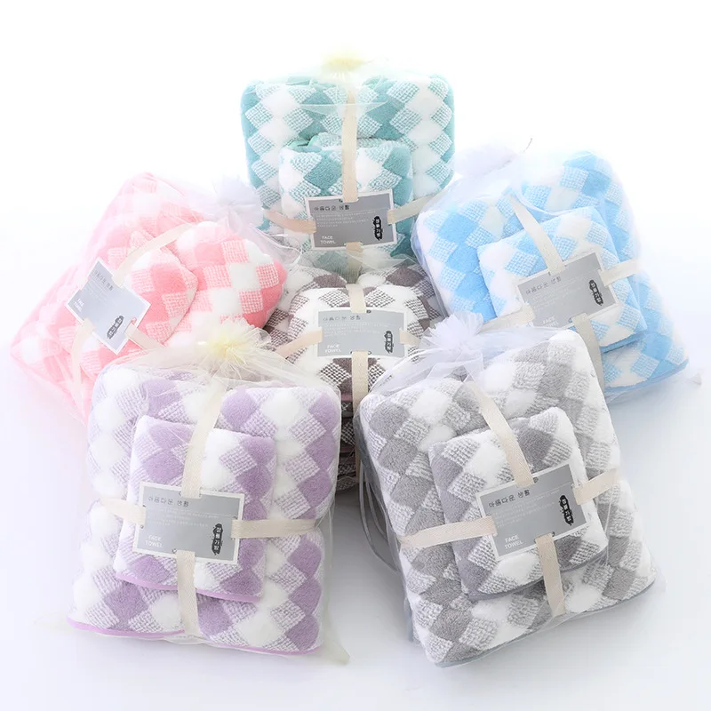 Highly Absorbent Super Soft Coral Velvet Stripe Knitted Technics hand towel face towel bath towel set