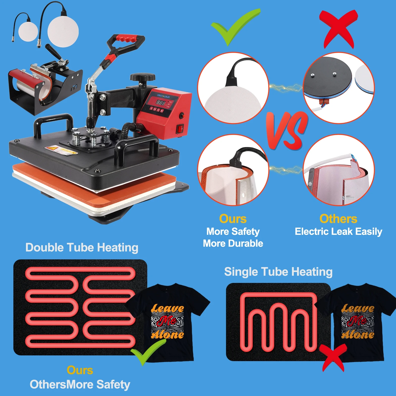 New Red 8 in 1 Combo Heat Press Machine Magic Mug Sublimation T-Shirt Printing