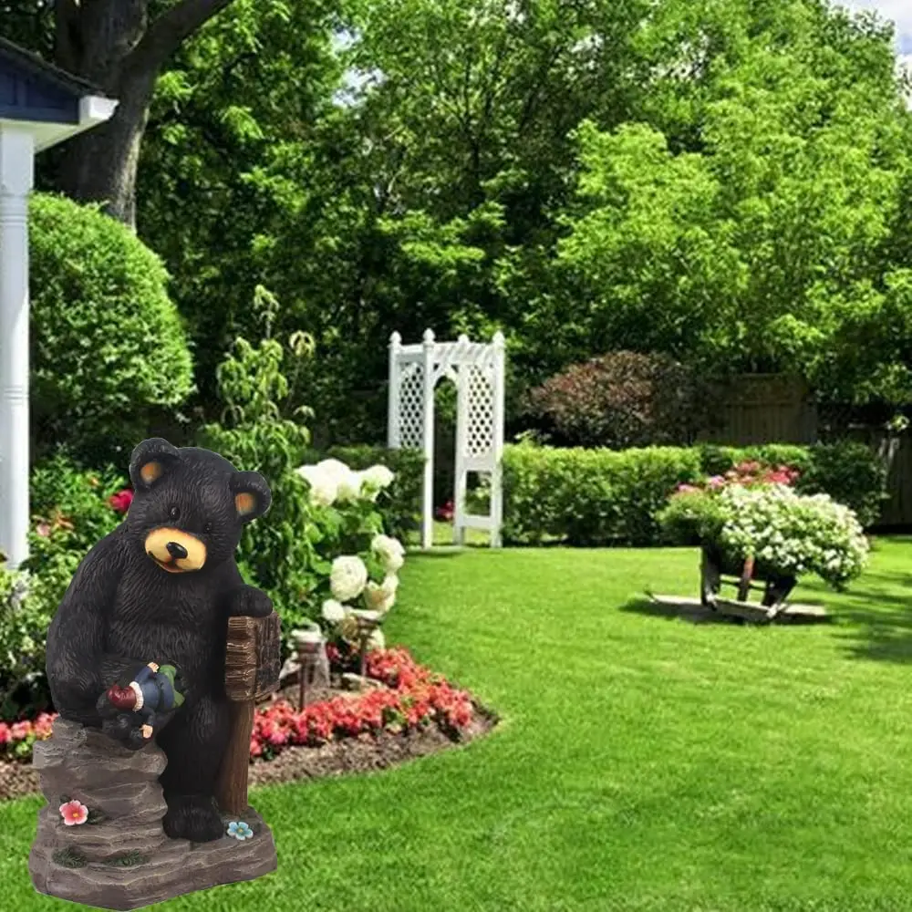 Hot-selling High-quality Big Black Bear and Dwarf Friendly Resin Figurines Sculpture for Home Garden Decoration