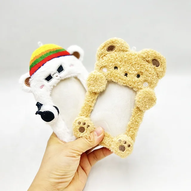 Hot stuffed cute animal bear plushies ID card holder plush Kpop photocard holder with key chain