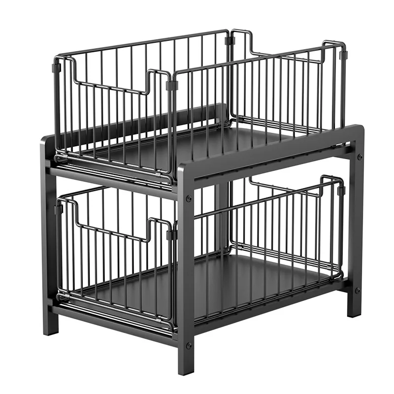 2 Tier Basket Drawer Organizer, Pull Out Under Sink Cabinets , Metal Home Organizer Shelf for Bathroom or Kitchen