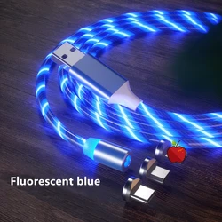 ph5mm 2pin portable usb charger rotating tpe 5v/2.4a magnetic led flowing mobile phone fast charging cable luminous 3 in 1