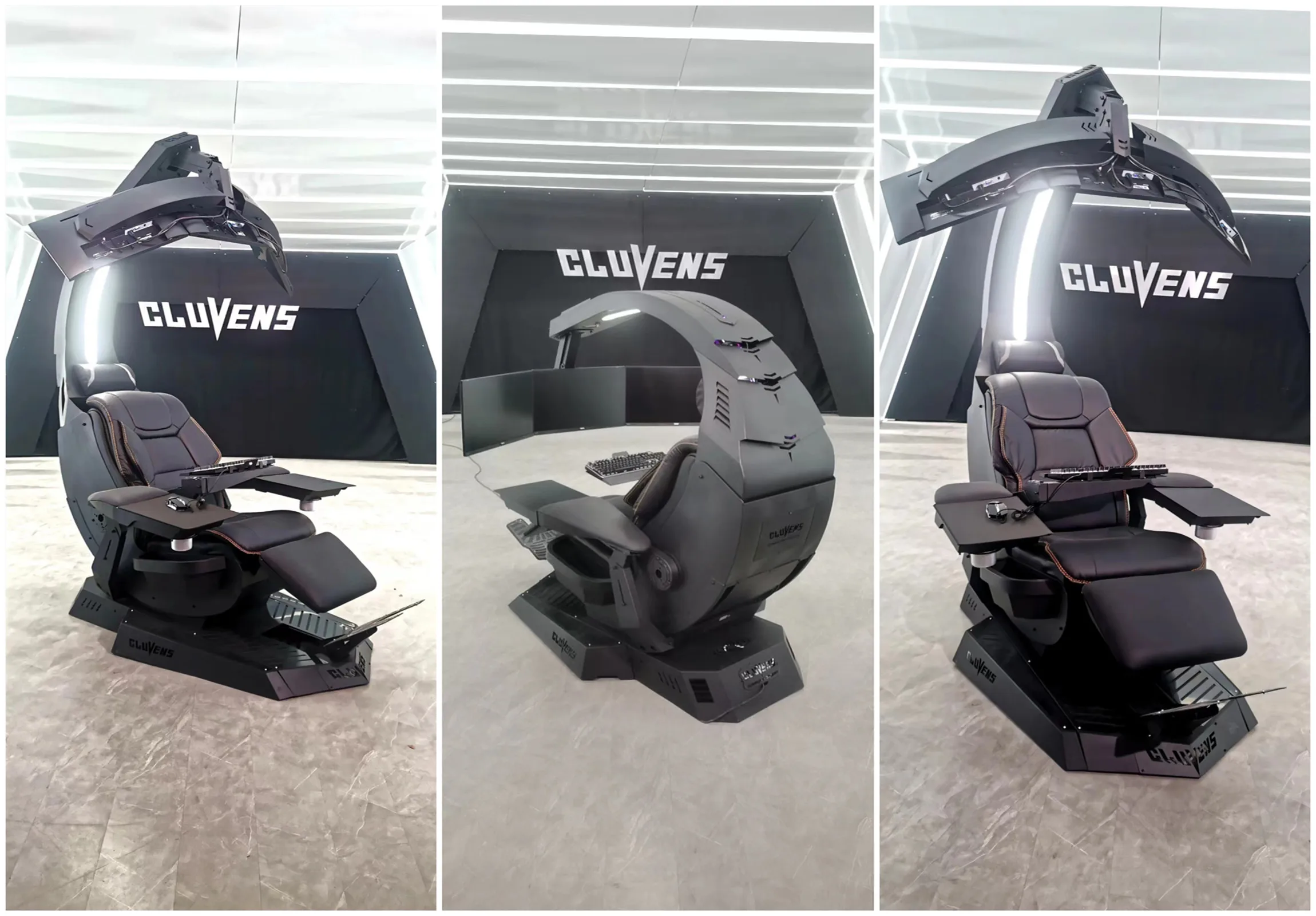 Cluvens Manticore biggest computer cockpit recline workstation chair for up to 5 monitors