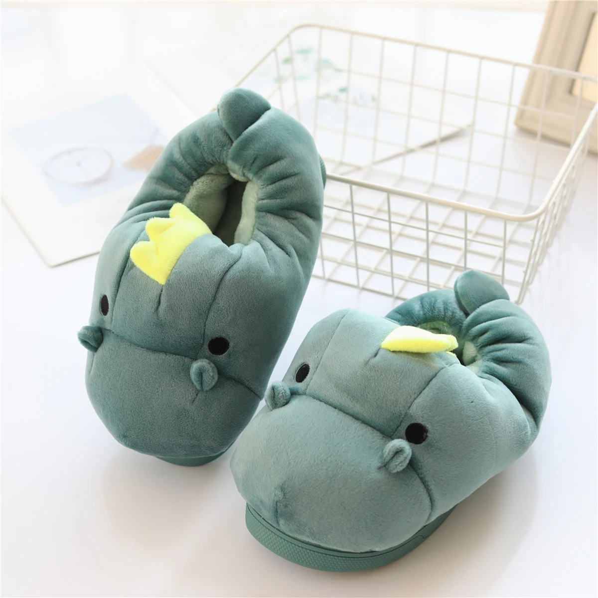 Indoor used soft plush hippo slippers for women and kids