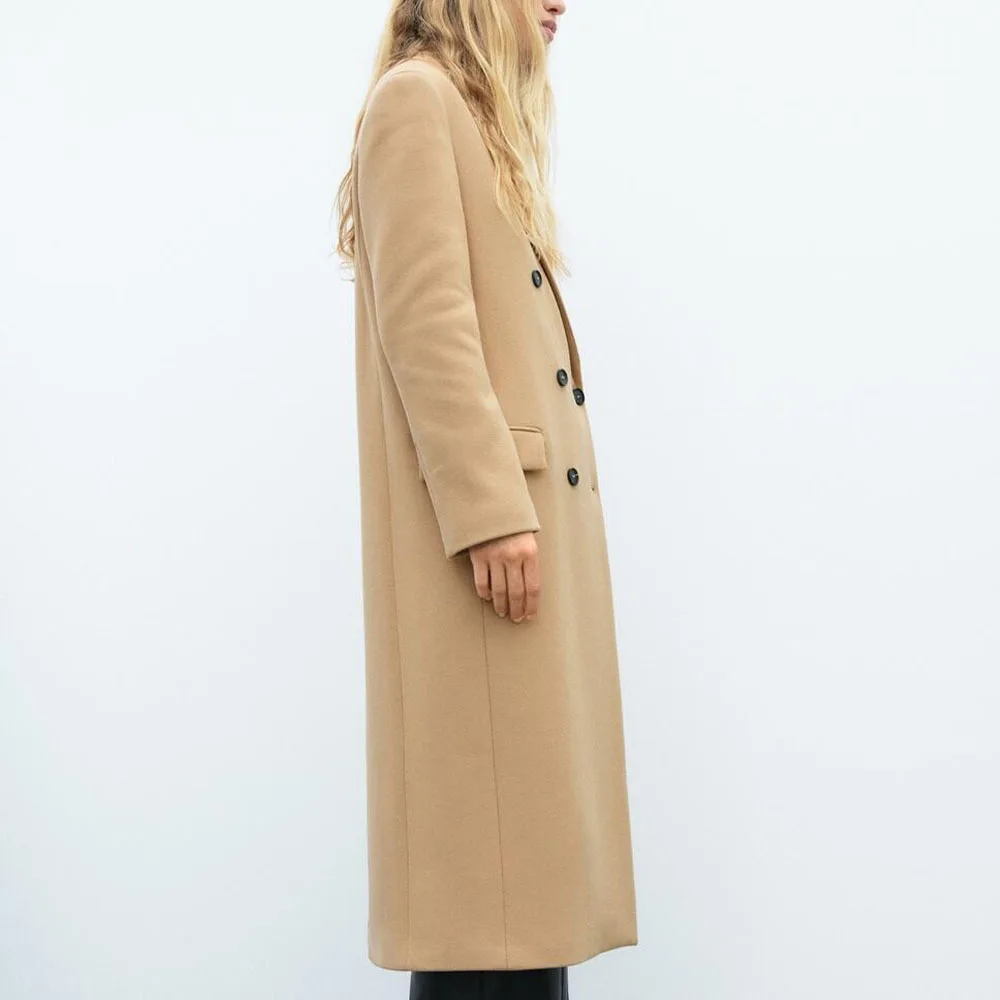 S788A High Quality Winter new Solid Color Double Breasted Loose Long Overcoat