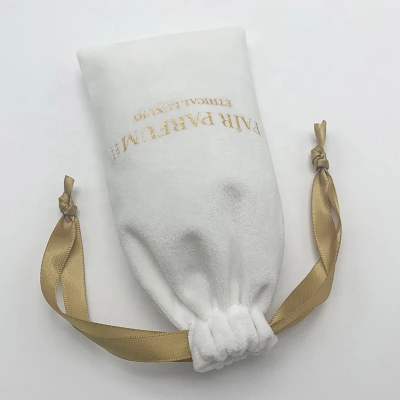 Velvet Drawstring Bag Logo Printing Velvet Perfume Bag Pouch White Gold Screen Printing Woman Clutch Bag for Cosmetics Accept