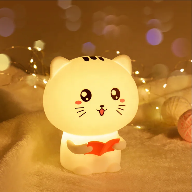Biumart Cute Cat Pat Silicone 3D LED Baby Lamp Recordable Colorful Cartoon Night Lights For Kids Room Bedroom
